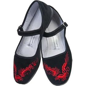 Dragon Embroidered Velvet Mary Jane Chinese Shoes