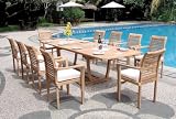 11 PC Teak Outdoor Patio - 117 Double Extension Rectangle Table, 12 Stacking Chairs - FREE SHIPPING