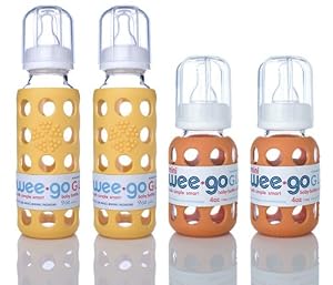 Lifefactory BPA-Free Glass Baby Bottles w/ Silicone Sleeve-4 Pack (9 oz.+4 oz. Yellow & Orange)
