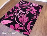 Damask Black Purple Pink Acrylic Modern Rug 75cmx150cm