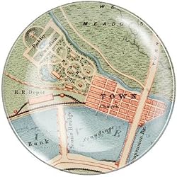Map Small Transferware Round Glass Tray