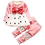 エフティーゾーン(Ftzone)子供服ベビーの女の赤ちゃんの柔らかい綿の上下セット暖かい長袖Tシャツ+ロングパンツセット秋冬防寒保温(ボウ*ドット) (18-24ヶ月)