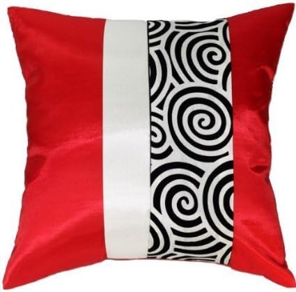 ClickThai Red & White Spiral 16'x16' Throw Couch Bedroom Decorative Satin Silk Pillow Case