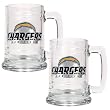 San Diego Chargers NFL 2pc 15oz Glass Tankard Set- Primary Logo