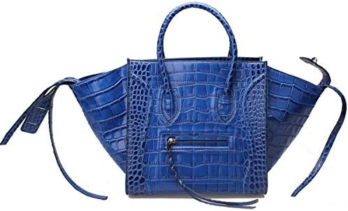 Bagqeen 100% Genuine Leather Crocodile Embossed Handbags Smile Bats Handbags (diamond blue)