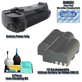 Professional High Quality Battery Grip With 2 Spare Lithium-Ion Rechargeable Batteries + Deluxe 6 Piece Cleaning Kit For The Nikon D200,D300,D700, Digital SLR Cameras