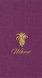 Caspari Box of 30 Aubergine Guest Towels with Welcome and Pineapple Design in Gold Foil