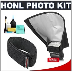 Honl Photo Professional 8 Speed Snoot / Reflector + Speed Strap + Accessory Kit for Canon 220EX 430EX 580EX II, Nikon SB-400 SB-600 SB-800 SB-900, Olympus FL-20 FL-36 FL-50, Pentax AF-360FGZ AF-540FGZ Flashes