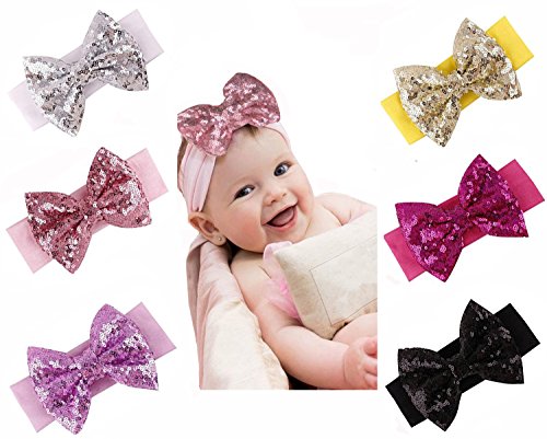 Onshine 6pcs Baby Sequins Headbands Glitter Bow Soft Headwrap Sparkle Headdress