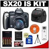 Canon PowerShot SX20 IS 20x Zoom Digital Camera + 8GB SD Card + Case + Batteries + Accessory Kit