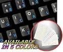 DVORAK SIMPLIFIED KEYBOARD STICKERS WITH BLUE LETTERING ON TRANSPARENT BACKGROUND