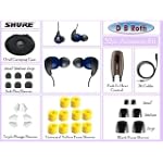 Shure Dynamic Microspeaker II Sound Isolating Earphones (Blue) with Push to Hear Control, 3 pairs of Shure Triple Flange Sleeves & 5 Pairs of Shure Reusable Foam Sleeves