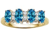 1.06 cts Genuine 4 Stone Blue Topaz and Diamond Band - 14kt White or Yellow Gold