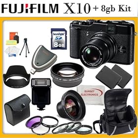 Fujifilm X10 Digital Camera Kit Includes: Fujifilm X-10 Camera, Wide Angle Lens, Telephoto Lens, Filter Kit, Macro Lens Kit, 8gb SD Card, Memory Card Reader and more...
