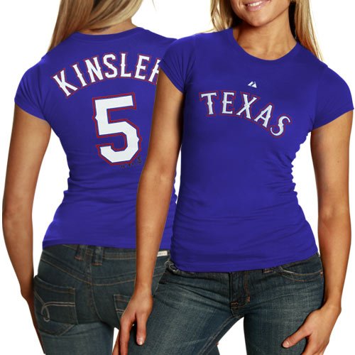 Majestic Texas Rangers #5 Ian Kinsler Ladies Royal Blue Player T-shirt (XX-Large)