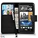 HTC Desire 610 Premium Leather Black Wallet Flip Case Cover Pouch + Big Touch Stylus PenRED DS+ Screen Protector & Polishing Cloth SVL2 BY SHUKAN, (WALLET BLACK)