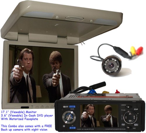 17'' Roof Mounted Screen with an In-Dash 3.6'' DVD Player / TFT LCD/AM/FM/MP3/MP4/Divx Player with motorized panel aslo includes internal TV Tuner and a Bonus FREE Back Up Camera