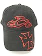 Red Tattoo Design Chopper Biker Cap Black 100% Cotton Black Cap with Red Embroidered Chopper and Iron Cross