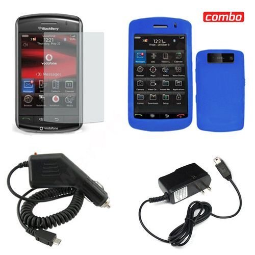 BlackBerry Storm2 9550 Combo Trans. Dark Blue Silicon Skin Case + LCD Screen Protector + Rapid Car Charger + Home Wall Charger for BlackBerry Storm2 9550