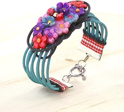 Flower Bouquet Cuff Bracelet Rhinestone Wicker by Jinglebirds