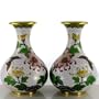 Vintage Collectible Pre-Owned Pair of Gourgeous White Ground Cloisonne Vases with Flowers and Butterflies; 7" High by 5" Maximum Diameter