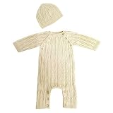 Organic Cable Knit Romper & Hat Set Natural 3-6M