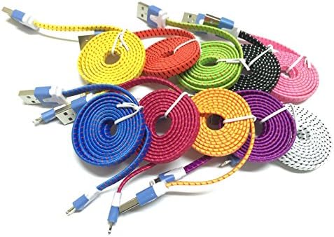 DIBOONS® 10 Pcs 10 Colors Colorful 1m 3ft Long Flat USB Data Sync Charging Braided Cable Cord for Iphone 5 5c 5s 6 6s 6 Plus 6s Pus Ipod
