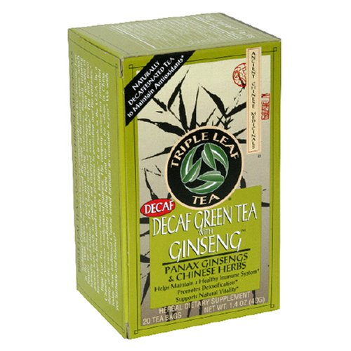 Triple Leaf Tea, Tea Bags, Decaf Green Tea with Ginseng, 1.4-Ounce Bags, 20-Count Boxes... by Decaf Teas