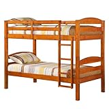 WE Furniture Twin over Twin Solid Wood Bunk Bed, Honey