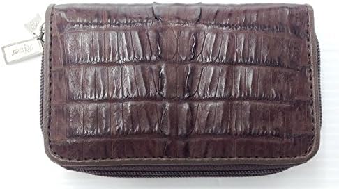 100% Genuine Caiman Crocodile Skin Keychains Double Coin Purse Wallet Brown New