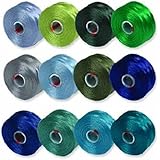 S-Lon Beading Thread Mixture 12 Colors Size D - Blues and Greens