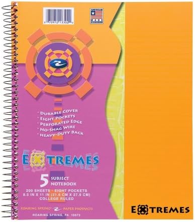 ROARING SPRING Extremes Notebook, Five Subject, 11" x 9", 200 sheets, College Ruled, Turquoise, 3 Subject, (13302)