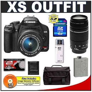Canon Digital Rebel XS 10.1MP Digital SLR Camera (Black) + Canon EF S 18 55mm IS Lens + Canon EF 75 300mm III Lens + Spare LP E5 Battery + 4GB Card + Gadget Bag Canon Digital Rebel XS 10.1MP Digital SLR Camera (Black) + Canon EF-S 18-55mm IS Lens + Canon EF 75-300mm III Lens + Spare LP-E5 Battery + 4GB Card + Gadget Bag