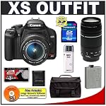Canon Digital Rebel XS 10.1MP Digital SLR Camera (Black) + Canon EF-S 18-55mm IS Lens + Canon EF 75-300mm III Lens + Spare LP-E5 Battery + 4GB Card + Gadget Bag