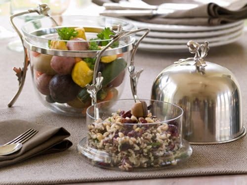 America Retold Antique Nickel and Glass Acorn Domed Server, Large