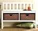SEI White Bench With Brown Rattan Baskets