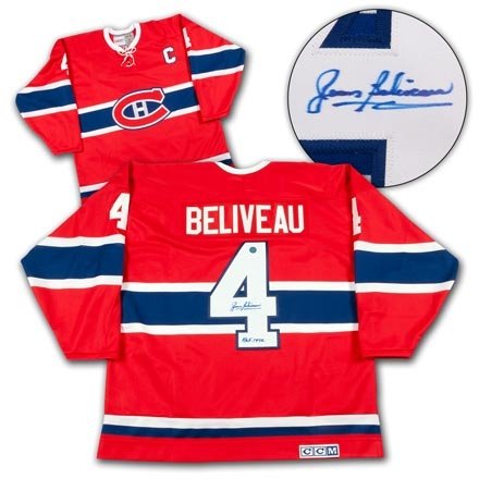 Jean Beliveau Montreal Canadiens Autographed/Hand Signed Retro Hockey Jersey W/ H