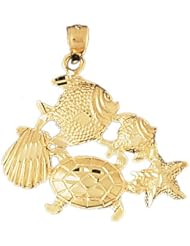 Dazzlers Solid 14 karats Gold Angelfish Goldfish Sea-Turtle Starfish Shell Charm Pendant available in three colors from jewelsberry (weights: 3.7 grams only)