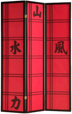 3 Panels Room Divider with Chinese Character Red