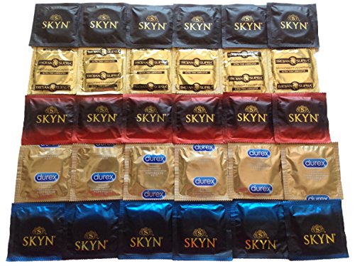 Ultimate NON-LATEX Collection, (5 Premium Styles) Trojan Supra Bare Skin, Durex Avanti Bare Real Feel, Lifestyles SKYN, SKYN Intense, and SKYN Extra Lubricated Condoms and Silver Pocket/Travel Case- 30 Count