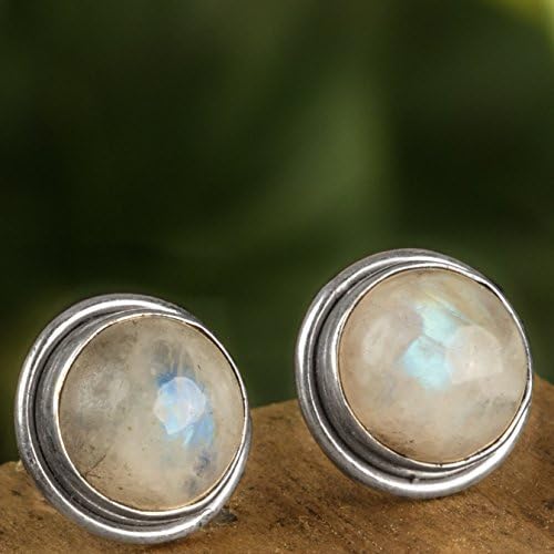Rainbow Moonstone Sterling Silver Stud Earrings Dainty Petite Delicate