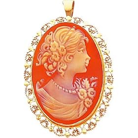 14K Yellow Gold Shell Cameo Pendant Pin Jewelry New |O by FindingKing