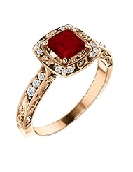 14K Rose Gold 5.00x5.00mm Princess Cut Chatham Created Ruby and Diamond Ring -- LIFETIME WARRANTY