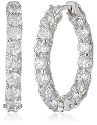 Sterling Silver Simulated Diamond Hoop Earrings (0.95" Diameter)