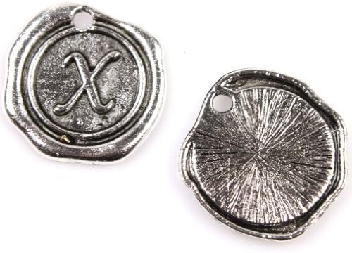 24pcs Antique Silver Round Tag Carved Letter X Alloy Charms Handmade Findings