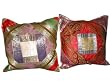 2 Hot Red Pink Blue Vintage Silk Sari Zari Borders Toss Pillow Cushion Covers 16"