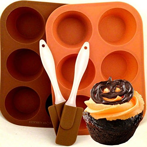 Silicone Muffin Pan-Cupcake Pan. Two 6-Cup Standard Size Trays Plus Two Silicone Spatulas. Four Piece Set