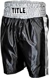 TITLE Classic Stock Boxing Trunks, Black/Silver, Large