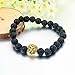 Long Way Natural Lava Rock Matte Agate Bracelet Lion Head Elastic Strand Bangle for Women and Men