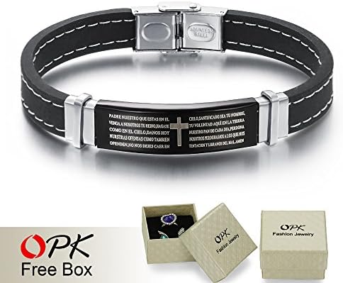 Viola Shop OPK Fashion Black Silicone Man Bracelets Vintage Religious Jesus Bible Cross Design Men Jewelry 21CM Long PH924